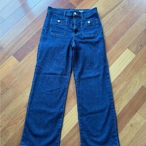 J. Crew Dark Blue Wide-Leg Jeans with Front Patch Pockets